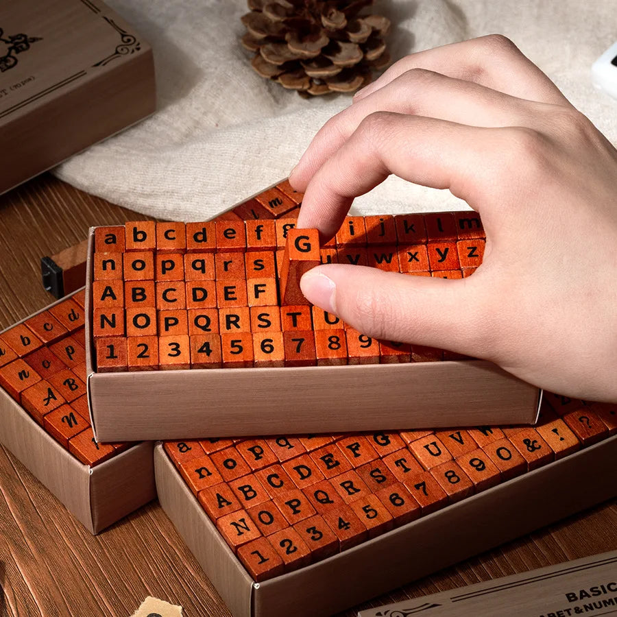 RetroStamp 70-Piece Typewriter Wood Stamp Set – Retro Letters, Numbers & Symbols