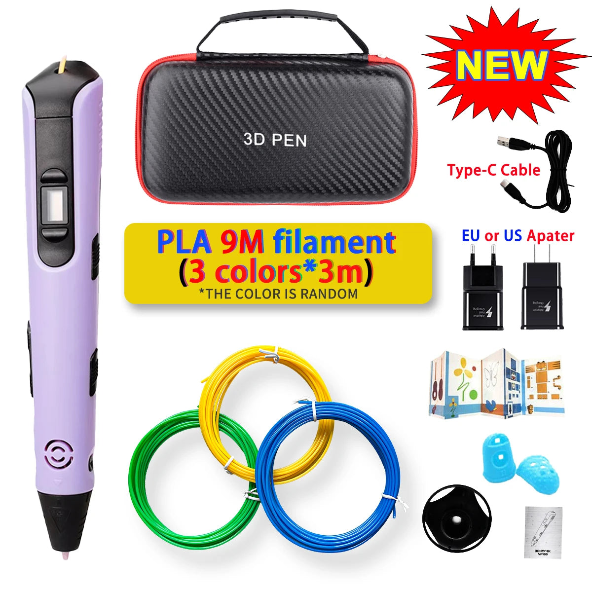 GlowPen Kids 3D Pen – PLA Filament, Power Adapter & Travel Case, Birthday Gift