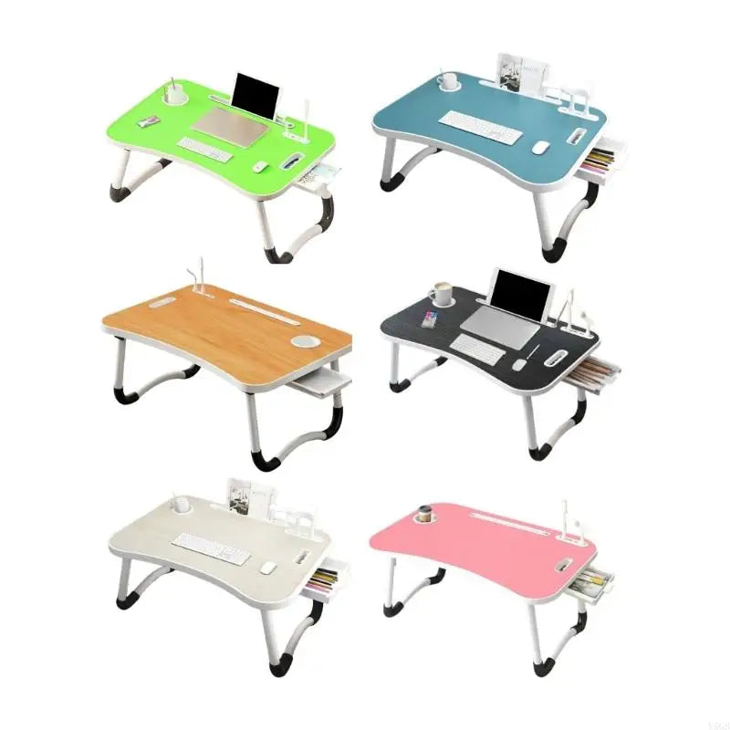 Foldable Computer Desk Featuring 4 USB Ports Mini Light Fan Cup Holder Side Drawer Card Slot Portable for Laptop Use on Bed Y5GB