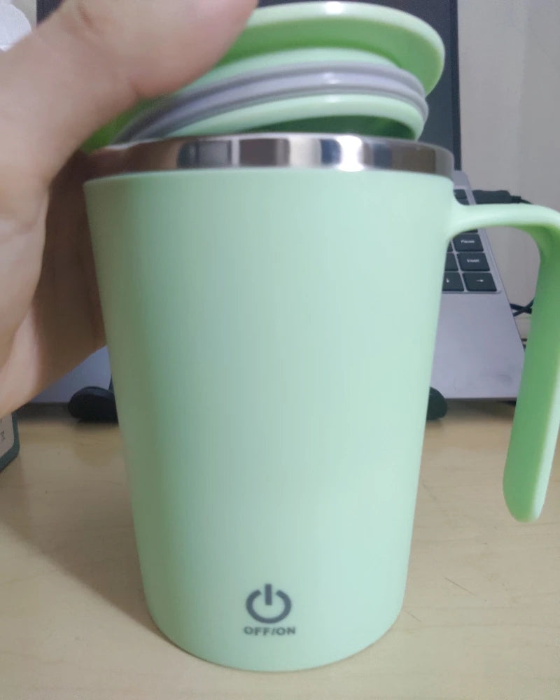 SpinSip Self-Stirring Magnetic Stainless Steel Mug – Auto Mixing Coffee Cup