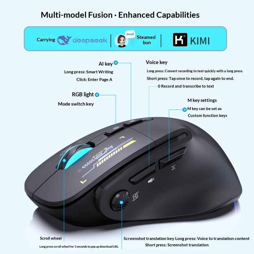 Inphic A9 Pro Three-Mode Gaming Mouse – RGB Light Pillar, 12800 DPI & Macro Driver