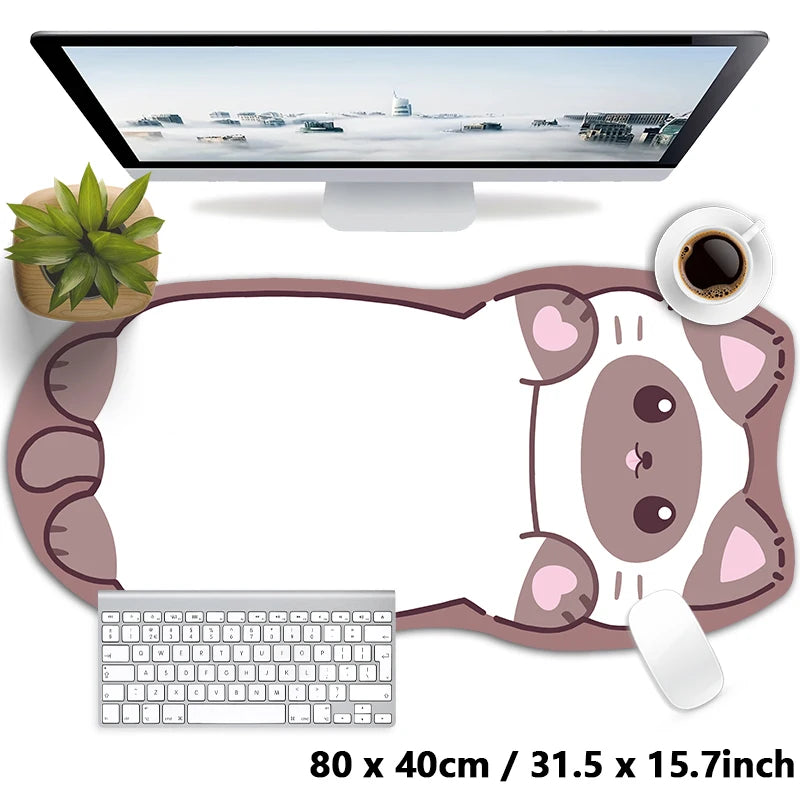 Kawaii Tortoiseshell Cat XXL Desk Mat – Pink & Black Cute Kitty Mouse Pad