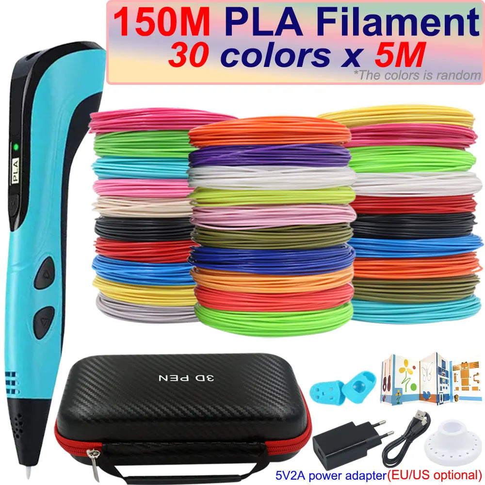 Kids 3D Pen with LCD Screen – 200M PLA Filament, Power Adapter & Travel Case