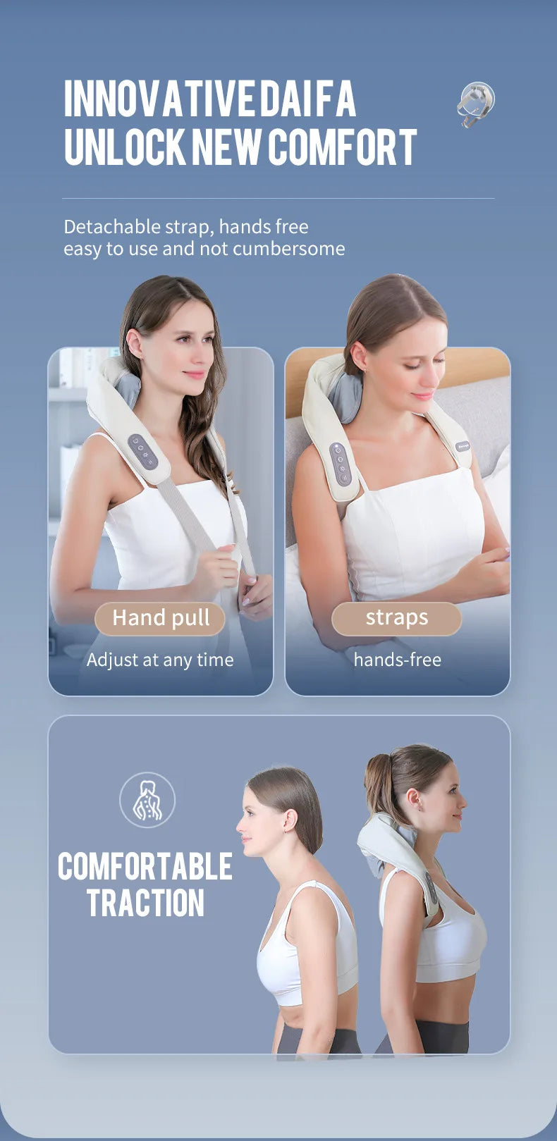 Foreverlily 26W Brushless Neck & Shoulder Kneading Massage Shawl – Wireless