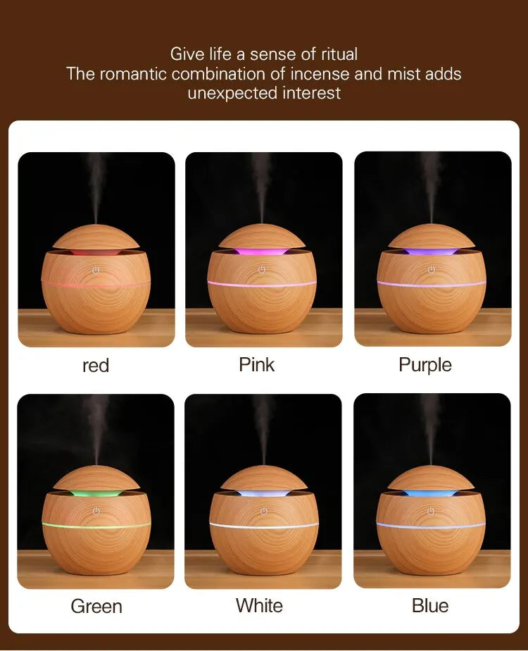 GrainMist USB Ultrasonic Cool Mist Aroma Diffuser – Wood Grain Essential Oil Humidifier & Air Purifier