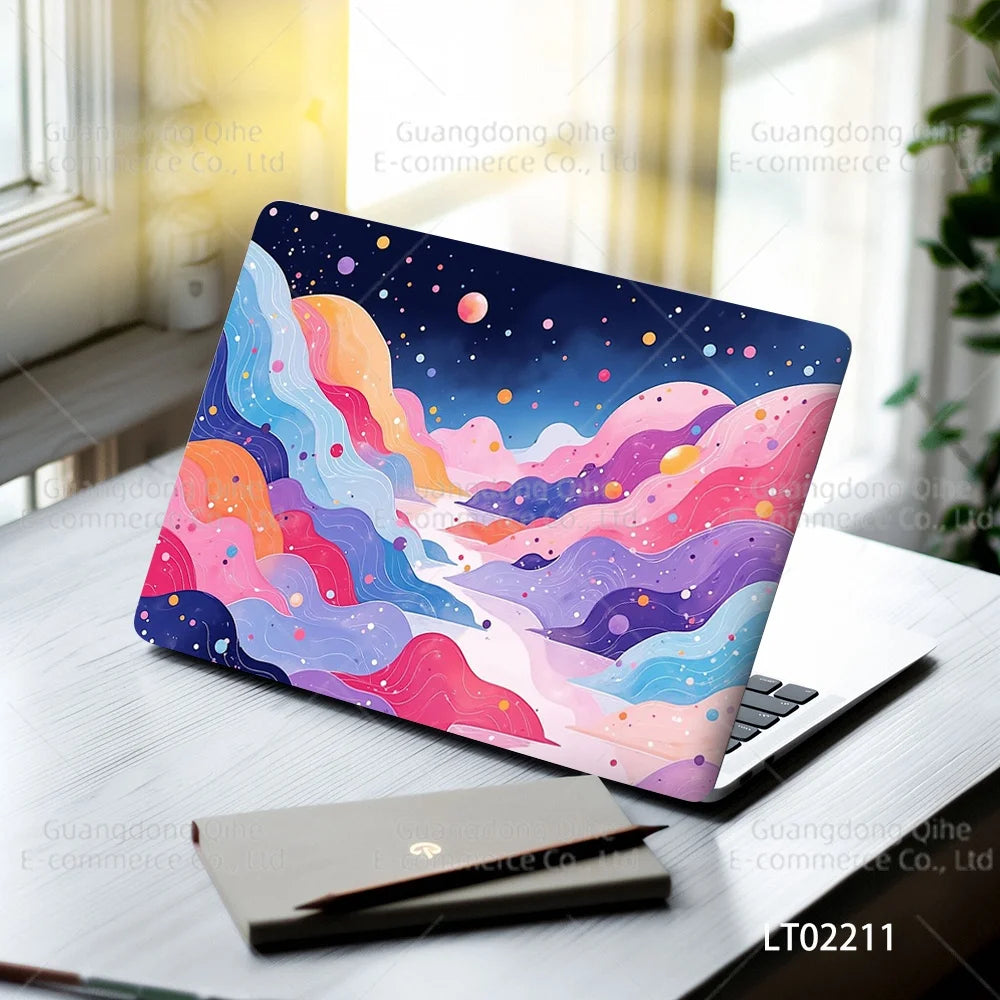 2pcs Creative Botanical Laptop Stickers Hand-Drawn Floral Line Art in Bright Colors, Waterproof Vinyl Decal for Notebook Covers