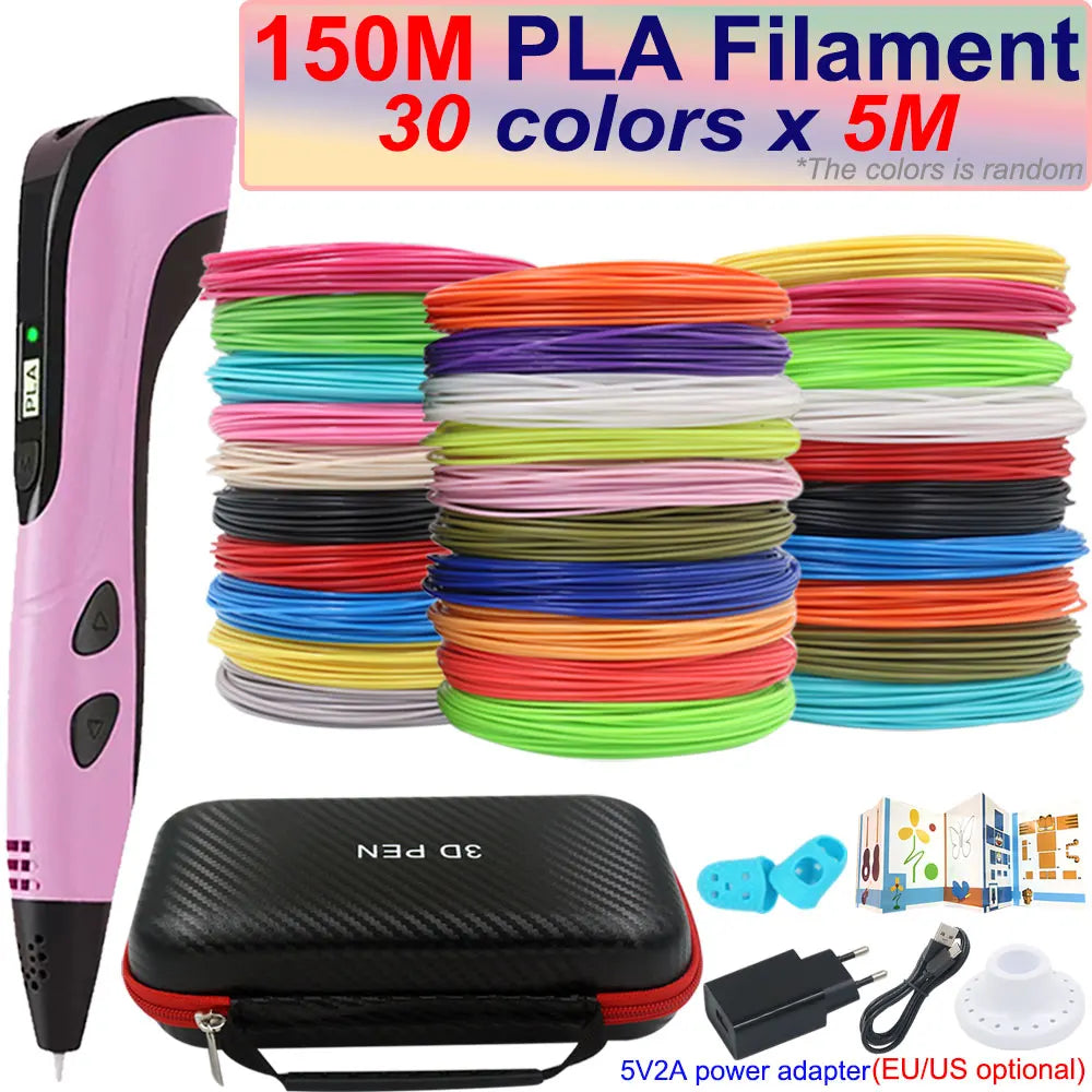 Kids 3D Pen with LCD Screen – 200M PLA Filament, Power Adapter & Travel Case