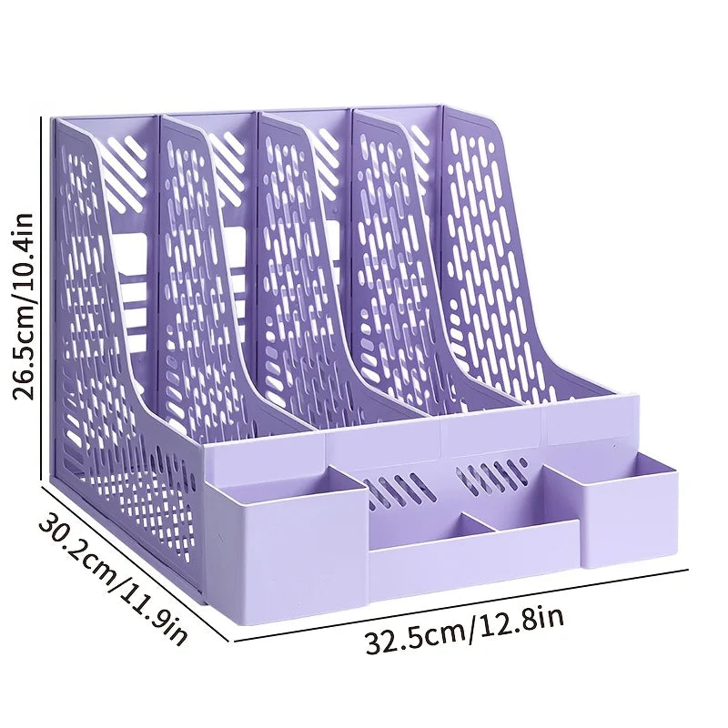 1pc Desktop File Organizer with 4 Compartments PP Material Detachable Space-Saving Office Supplies Document Sorting Storage Box
