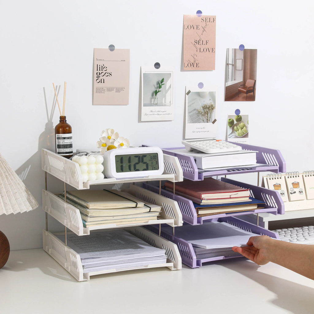 Three-Layer File Holder File Tray Plastic Horizontal File Frame File Organization Information Desktop Storage Rack Desk Storage File Basket Multi-Layer File Rack Folder Storage Box