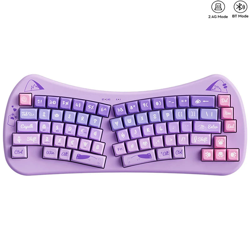 PurrBoard 68 – Ergonomic Split Wireless Keyboard | Bluetooth + 2.4G + Cat Keycaps