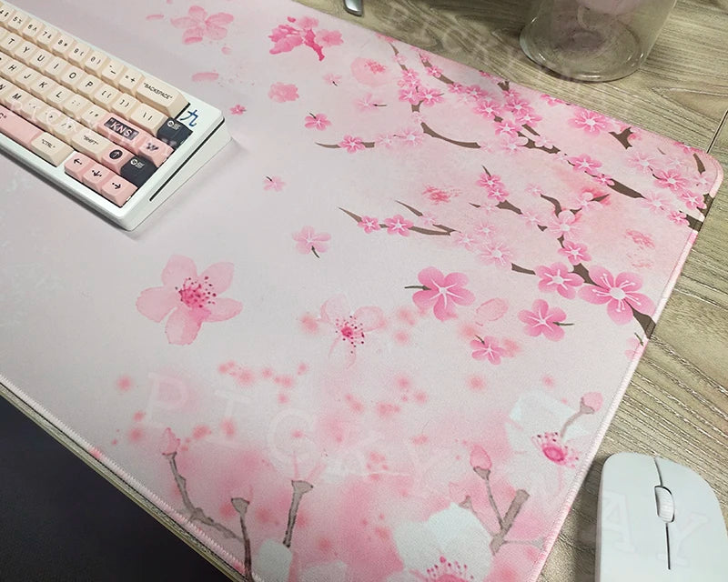 Sakura Bloom XL Desk Mat – Pink Cherry Blossom Gaming Mouse Pad (Extended Keyboard Mat)
