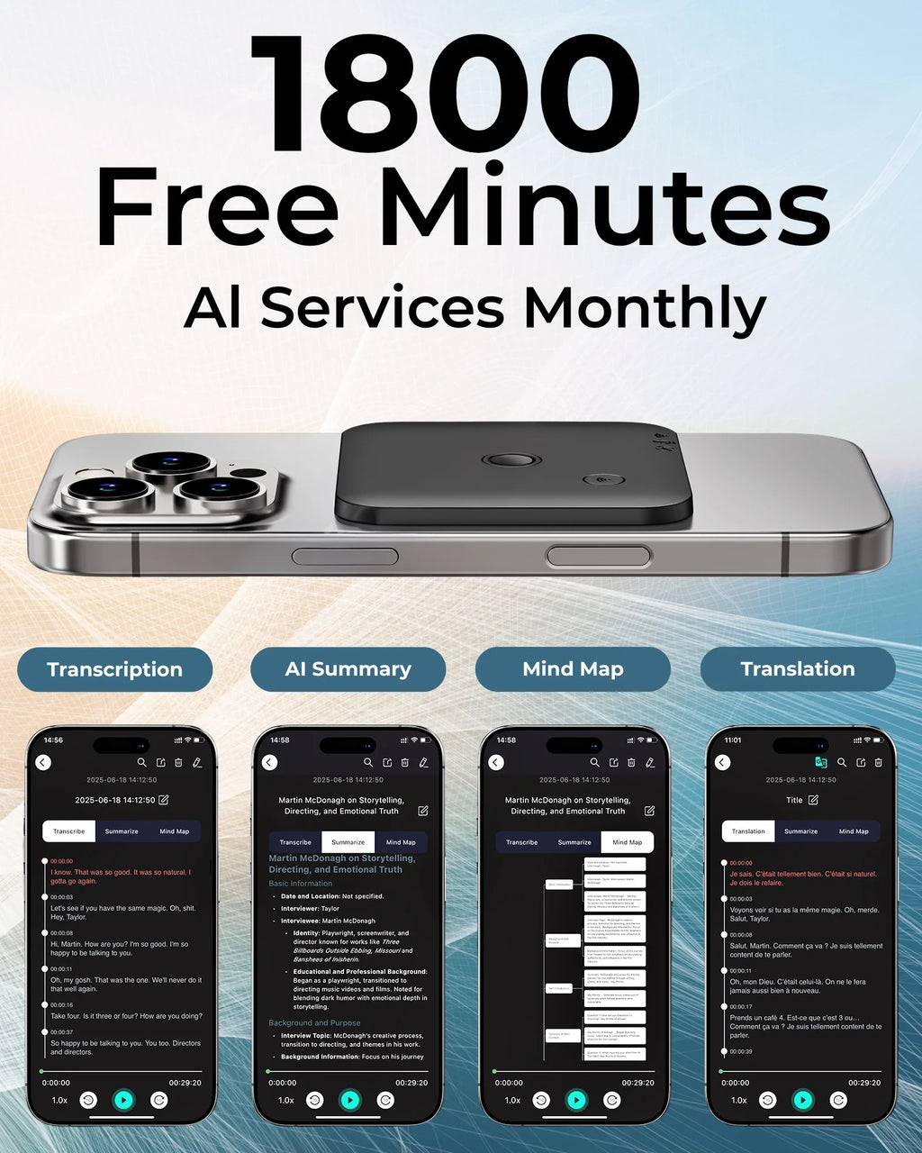 VoiceAI Pro 64GB – Smart Recorder with Live Transcribe, Summarize & Translate (100 Languages)