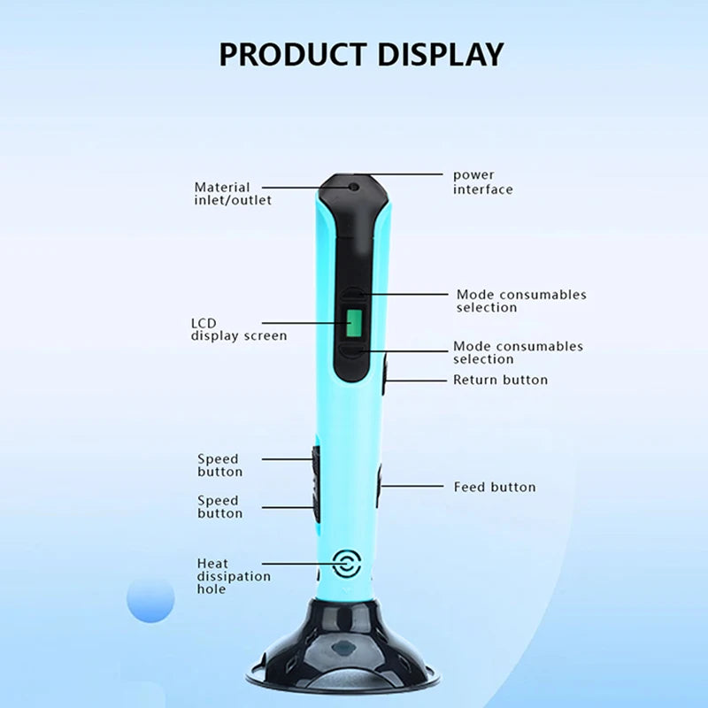 GlowPen Kids 3D Pen – PLA Filament, Power Adapter & Travel Case, Birthday Gift