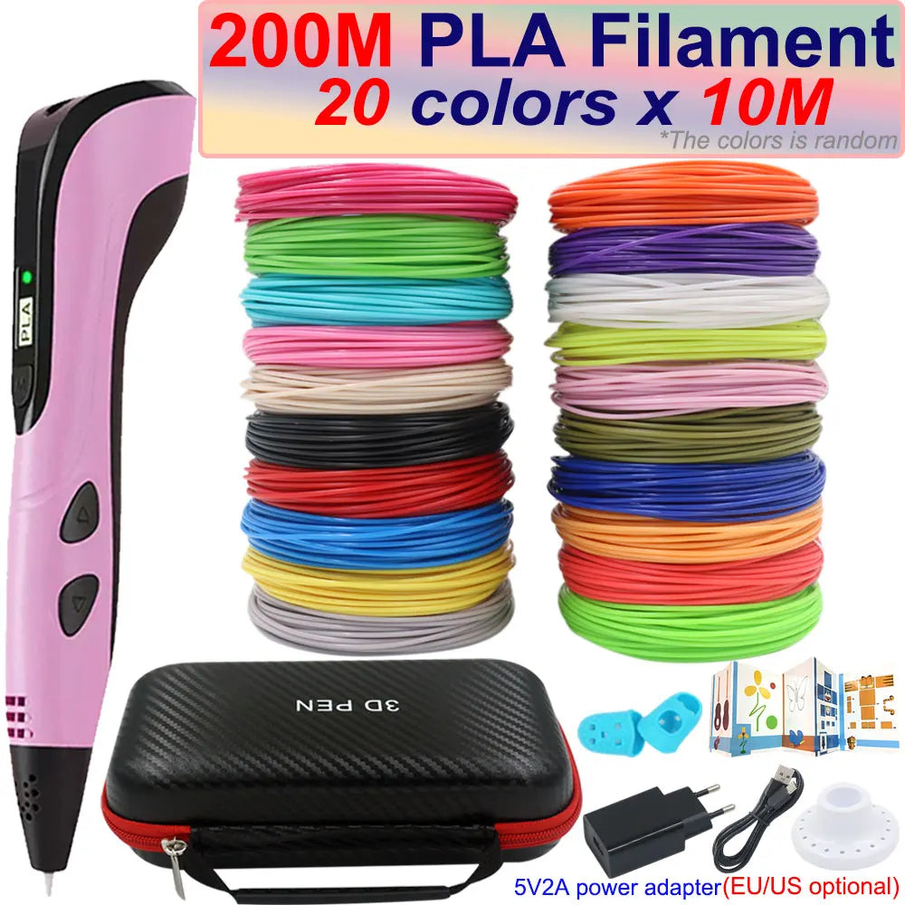 Kids 3D Pen with LCD Screen – 200M PLA Filament, Power Adapter & Travel Case