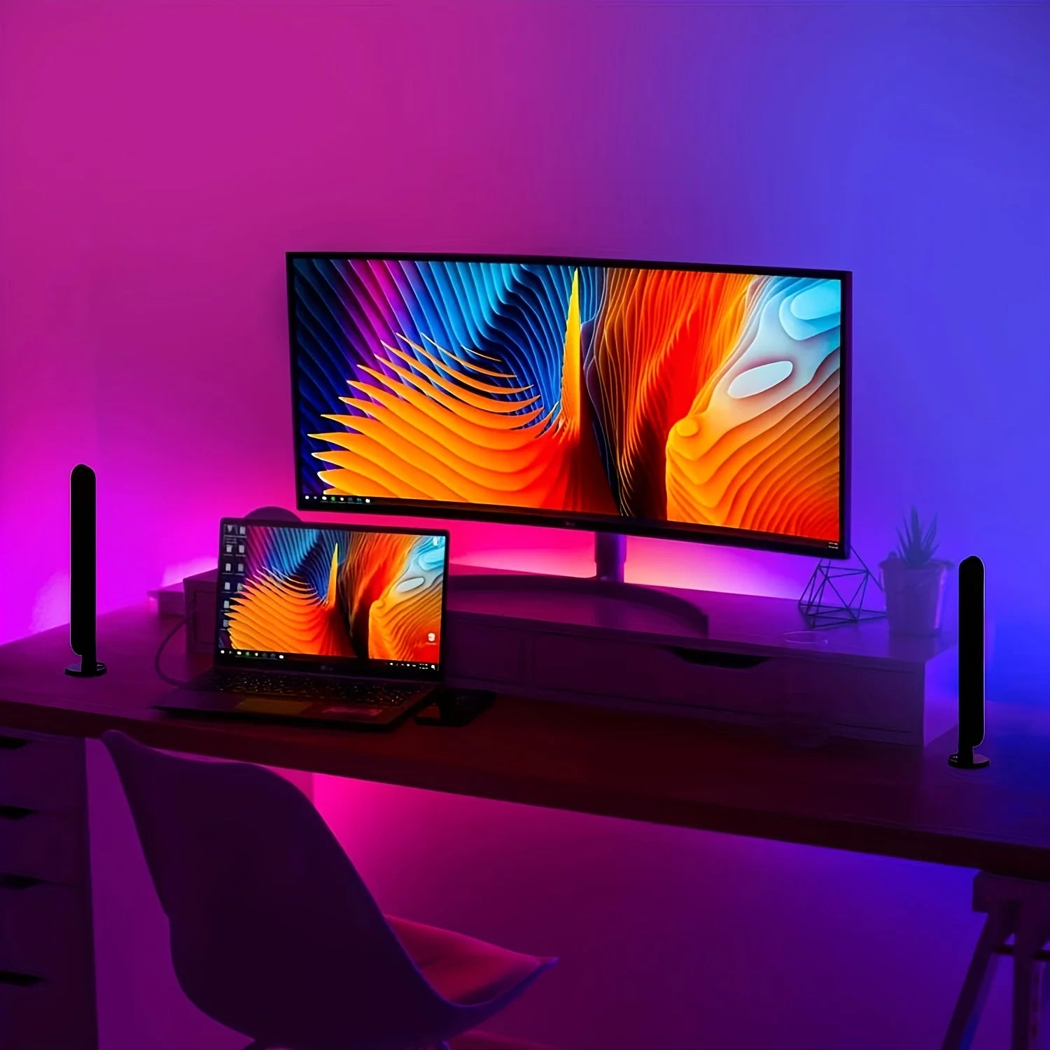 1/2pc LED Desktop Smart RGB Light Bars with Remote 16colors USB Plug Night Light for Gaming Desk Office Party TV Background Gift