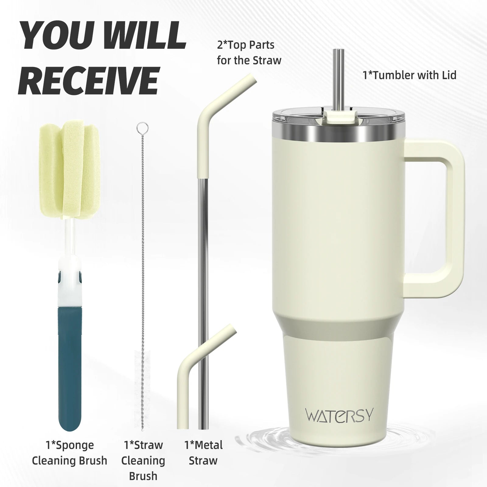 WATERSY Stainless Steel Tumbler with Straw – 20oz / 30oz / 40oz Vacuum Insulated