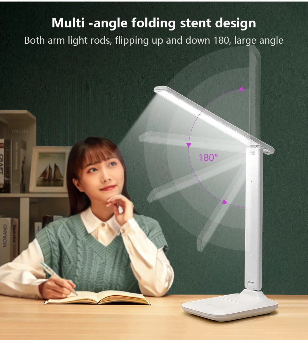 Double Headed Eye Protection Table Lamp LED Rechargeable Dimmable Desk Light Smart Display For Study Reading Bedside Night Light