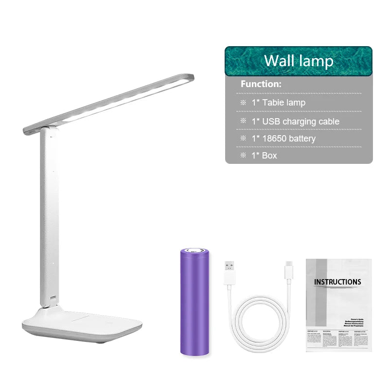 Double Headed Eye Protection Table Lamp LED Rechargeable Dimmable Desk Light Smart Display For Study Reading Bedside Night Light