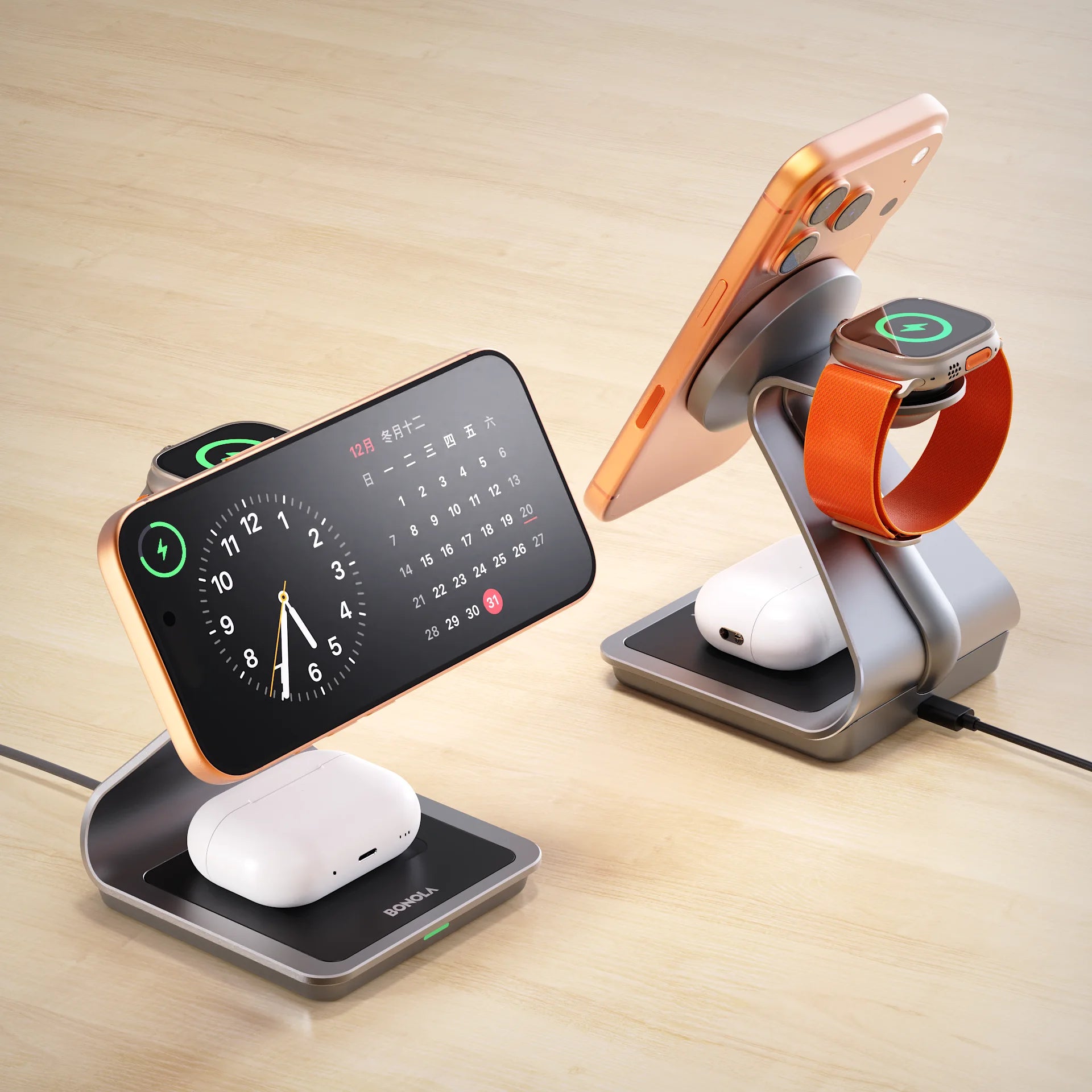 Bonola 3-in-1 Magnetic Wireless Charging Station – iPhone 17/16/15/14, Apple Watch & AirPods Pro