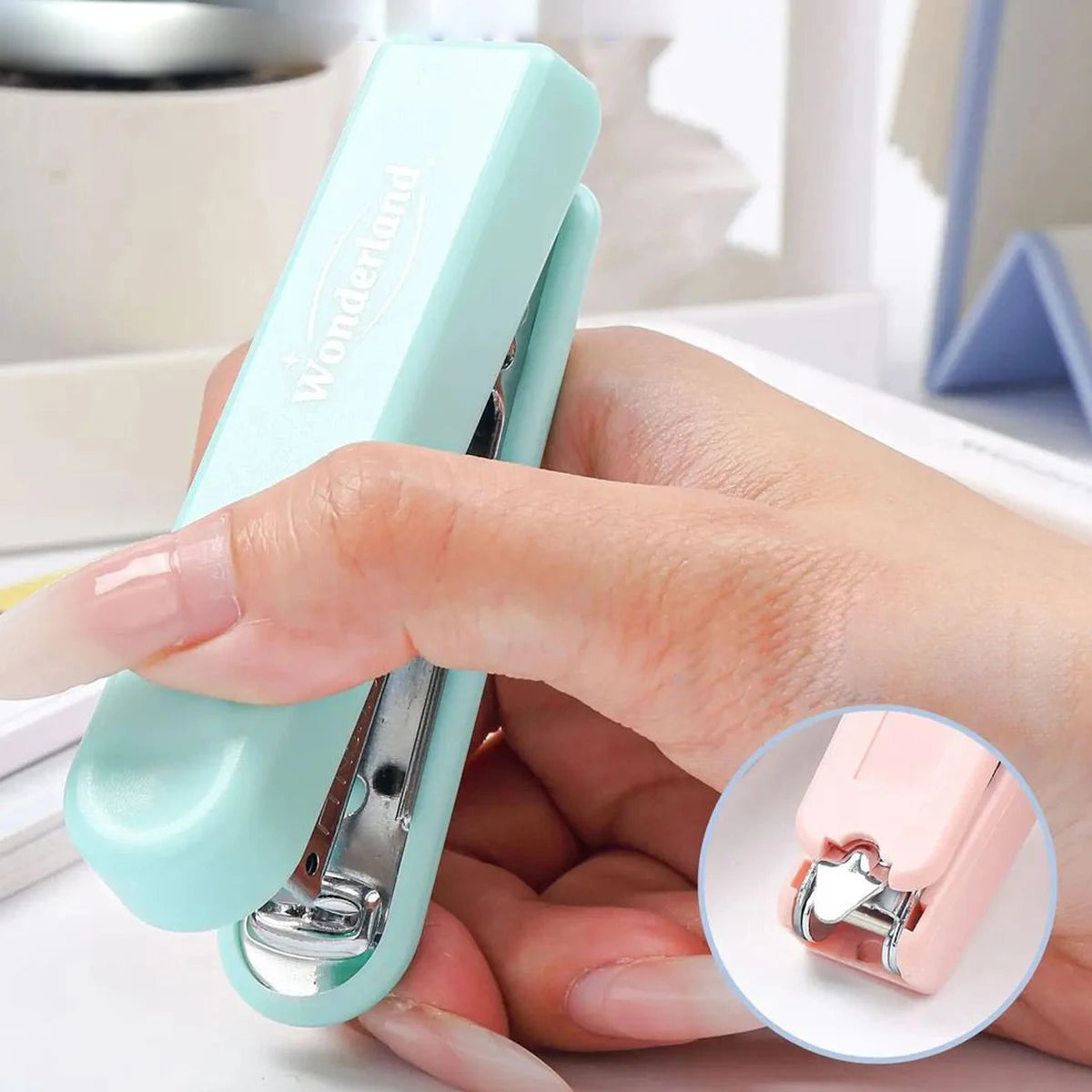 MacaronPress Pastel Thumb-Press Stapler – 10-Page Capacity