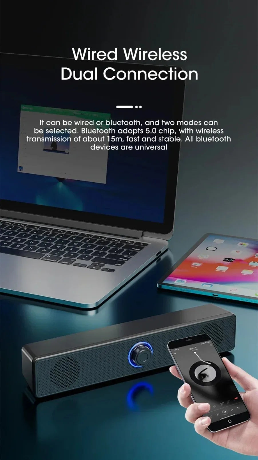 DeskBar USB Powered Soundbar – Bluetooth & Wired for TV, PC, Laptop & Gaming