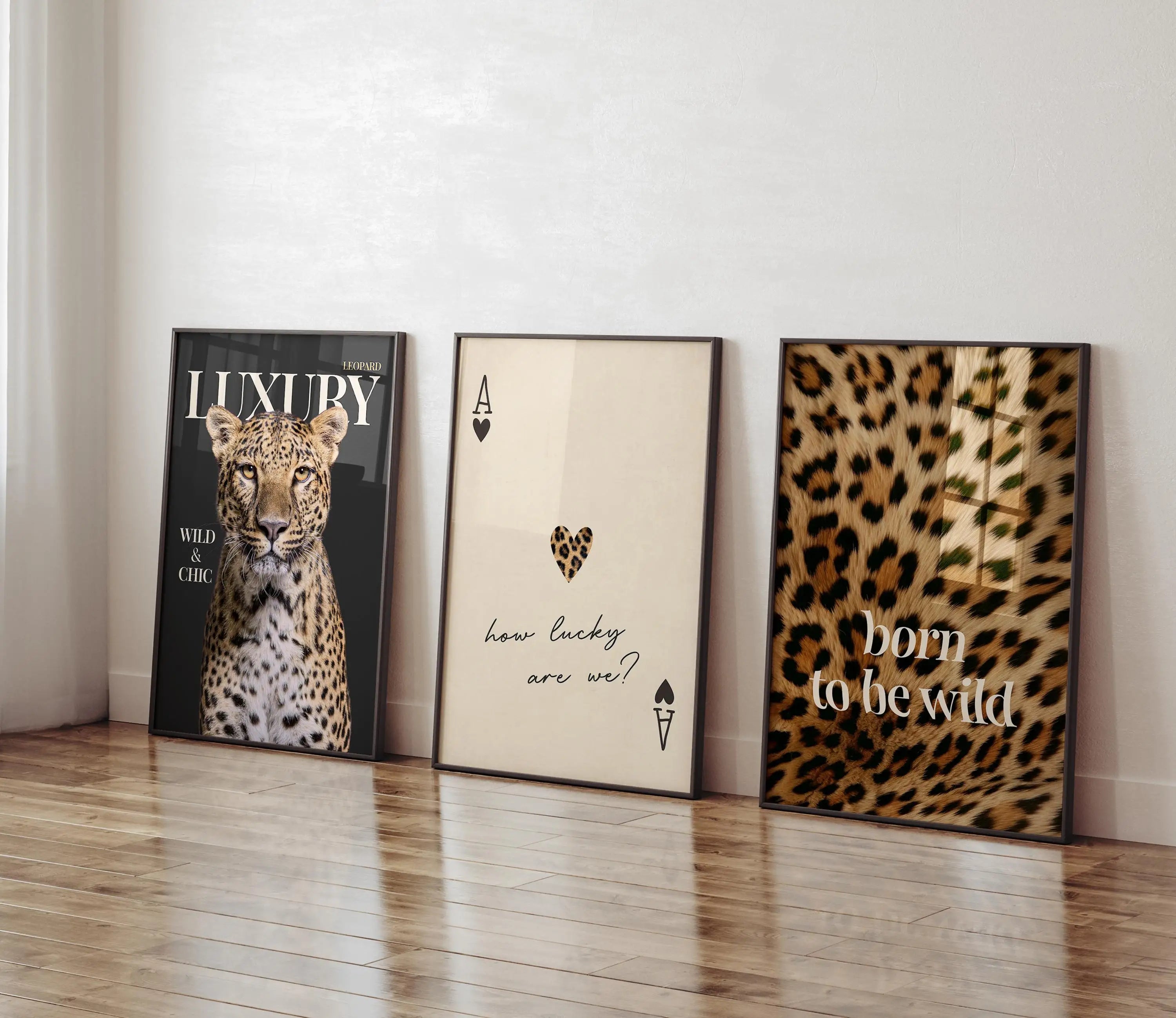 3pcs Frameless Leopard Print,Black and White Gallery Fashion Canvas Poster,Fashion Printing Decor,Office Aesthetics Girl Decor