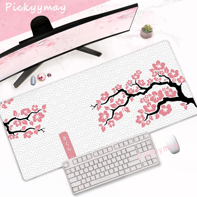Sakura Bloom XL Desk Mat – Pink Cherry Blossom Gaming Mouse Pad (Extended Keyboard Mat)