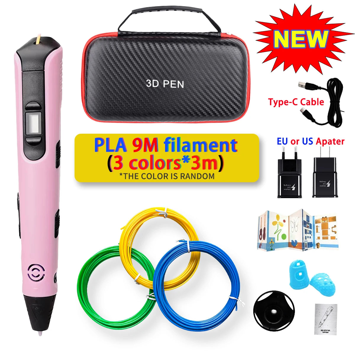 GlowPen Kids 3D Pen – PLA Filament, Power Adapter & Travel Case, Birthday Gift