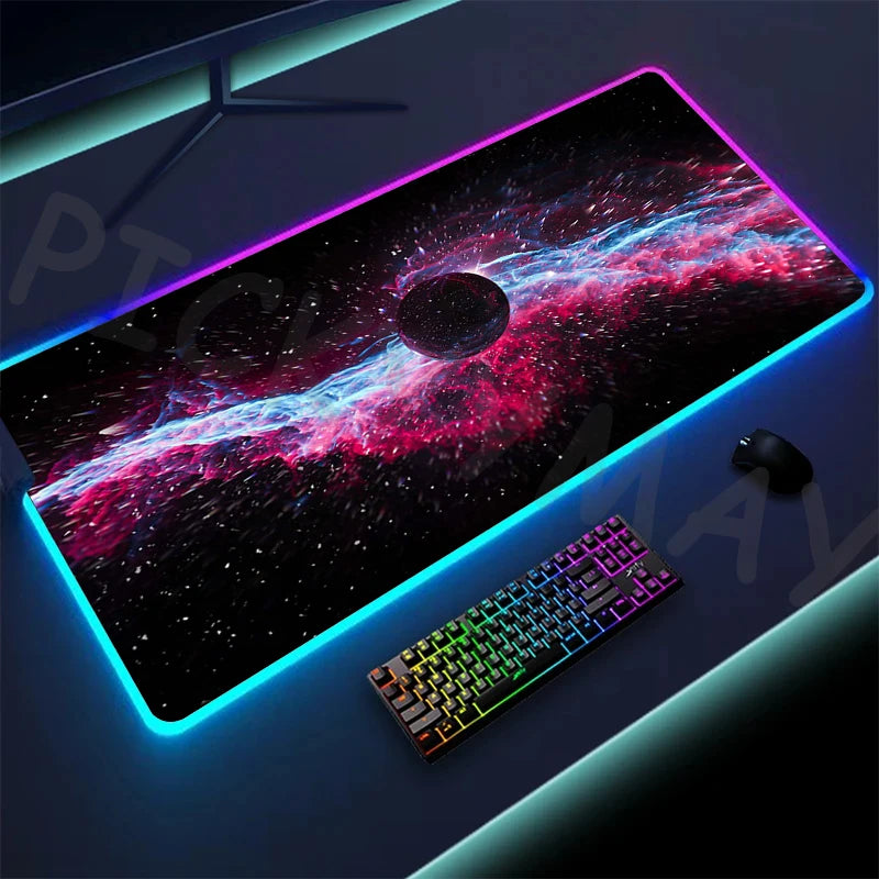 Cosmic Glow RGB XL Gaming Desk Mat – LED Backlit Space Mouse Pad (XXL)