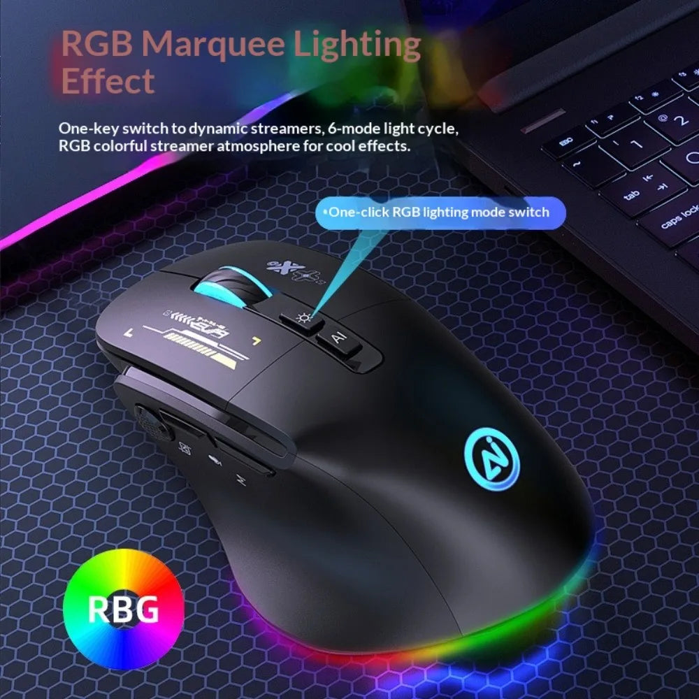 Inphic A9 Pro Three-Mode Gaming Mouse – RGB Light Pillar, 12800 DPI & Macro Driver