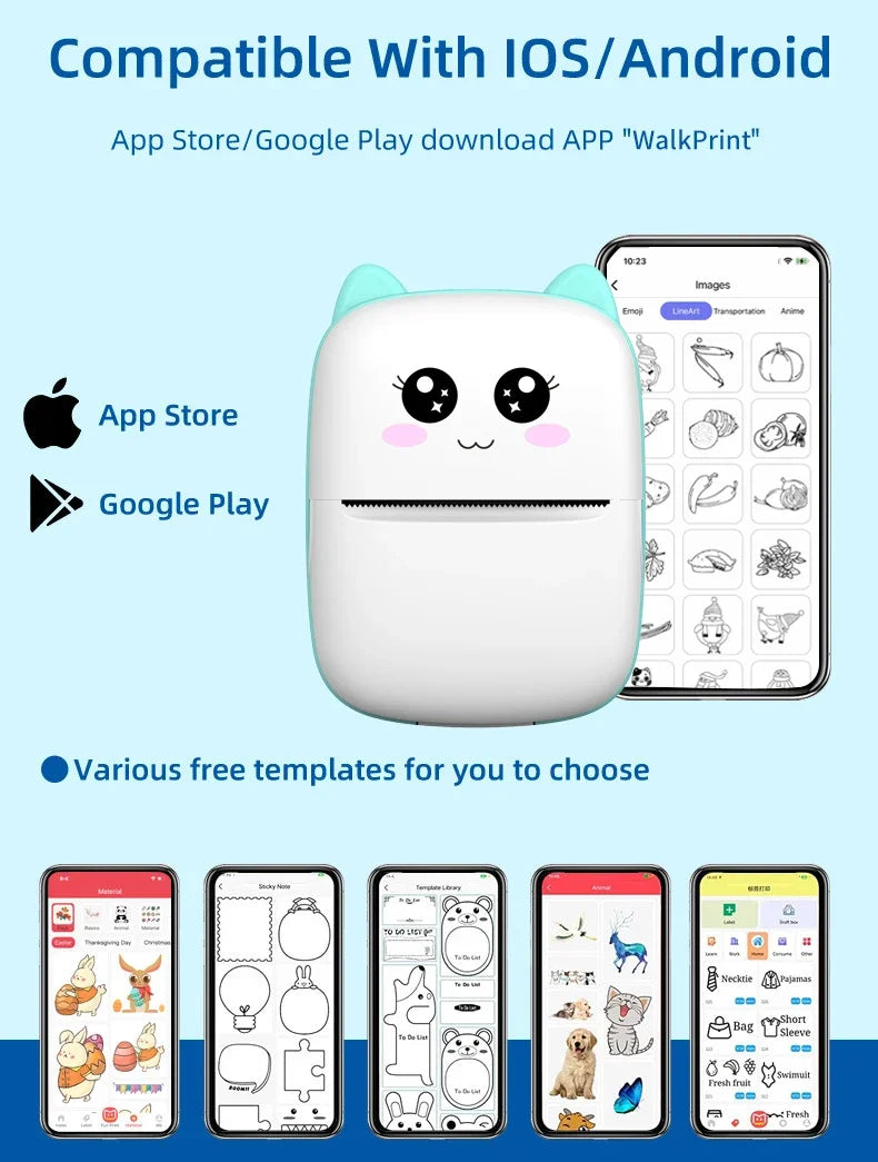 CatPrint Mini Thermal Pocket Printer – 58mm Wireless Bluetooth Photo & Label Printer for Android & iOS