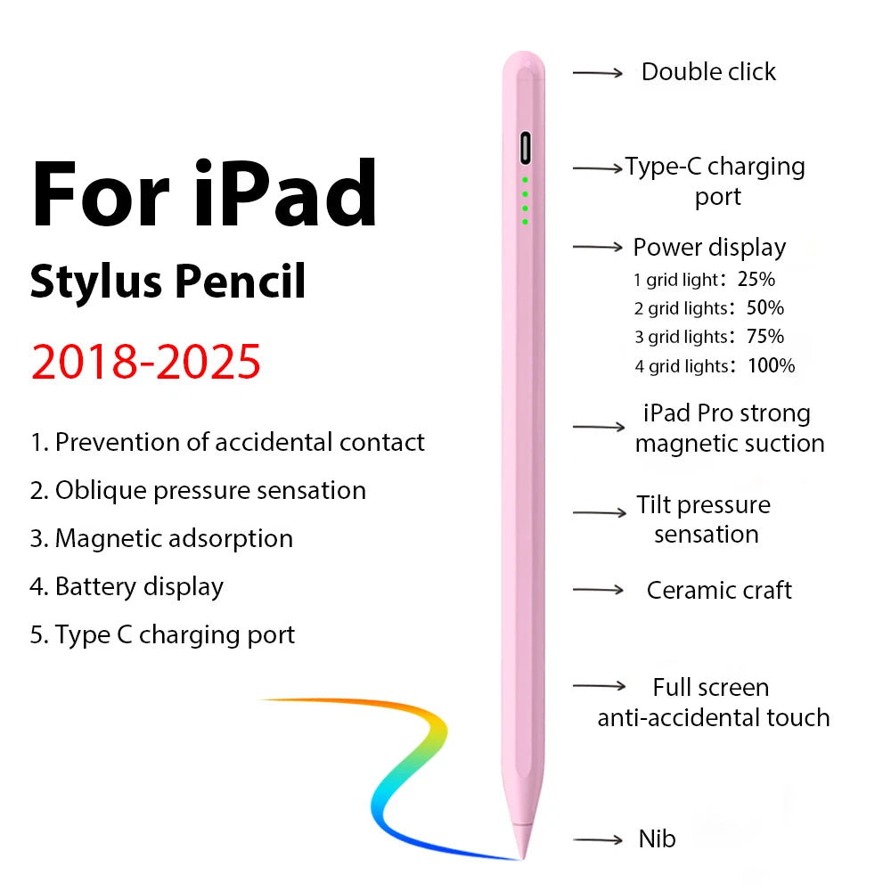 For Apple Pencil Stylus For iPad A16 Air 11 5 4 Pro 11th 13 12.9 M5 M4 M3 M2 Pens 10 9 8 10th 9th Generation Mini 7 6 Touch Pen