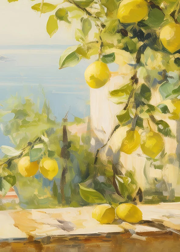 Retro Lemon Garden Canvas Art Poster-Fresh Lemon and Olive Tree Wall Prints for Modern Living Room,Office,and Home Decor Gifts