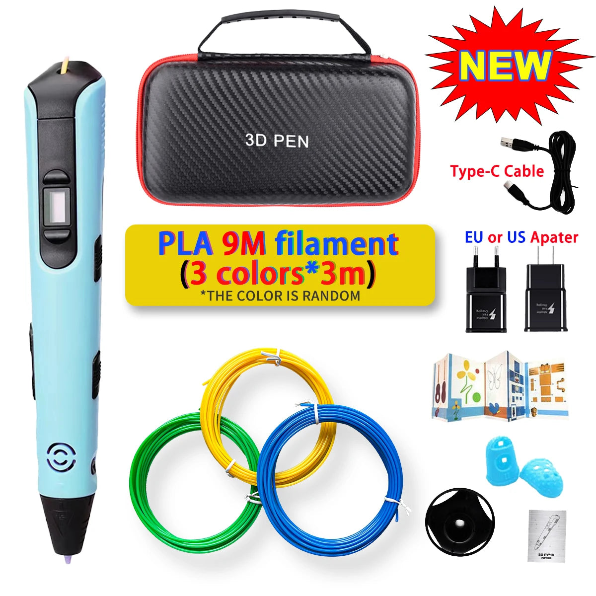 GlowPen Kids 3D Pen – PLA Filament, Power Adapter & Travel Case, Birthday Gift