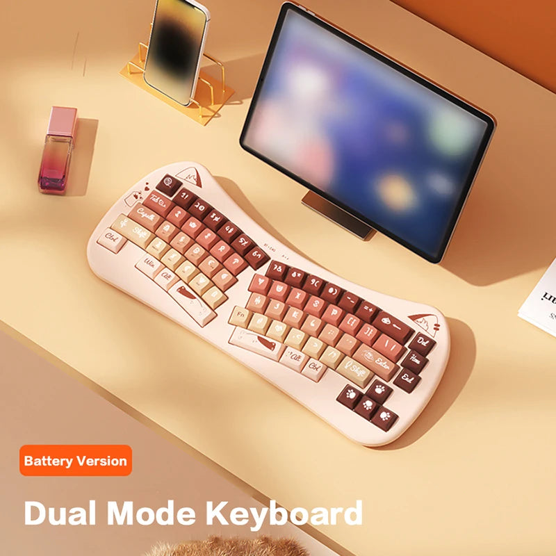 PurrBoard 68 – Ergonomic Split Wireless Keyboard | Bluetooth + 2.4G + Cat Keycaps