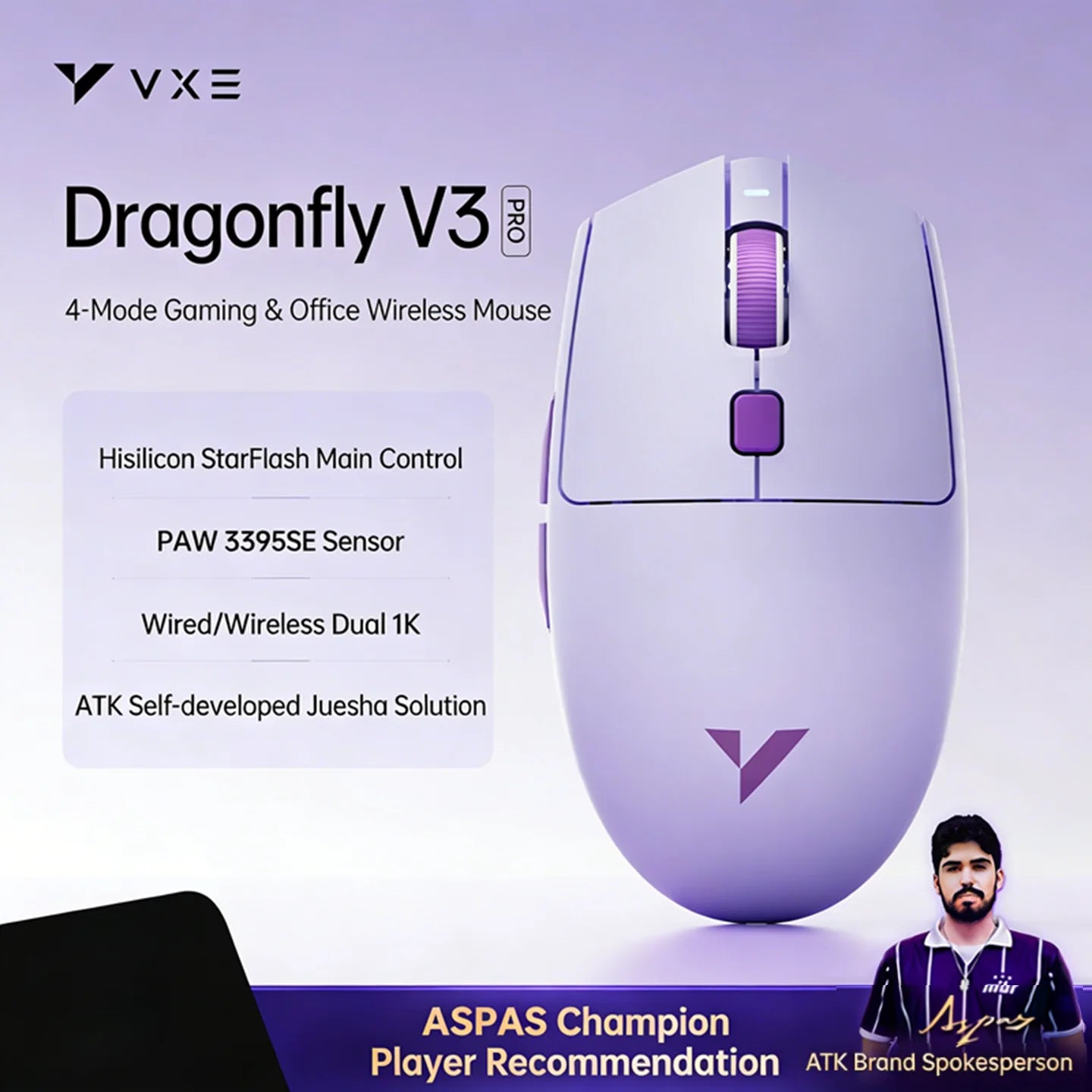 VXE Dragonfly V3 Pro 4-Mode Wireless Gaming Mouse – Ultra-Lightweight