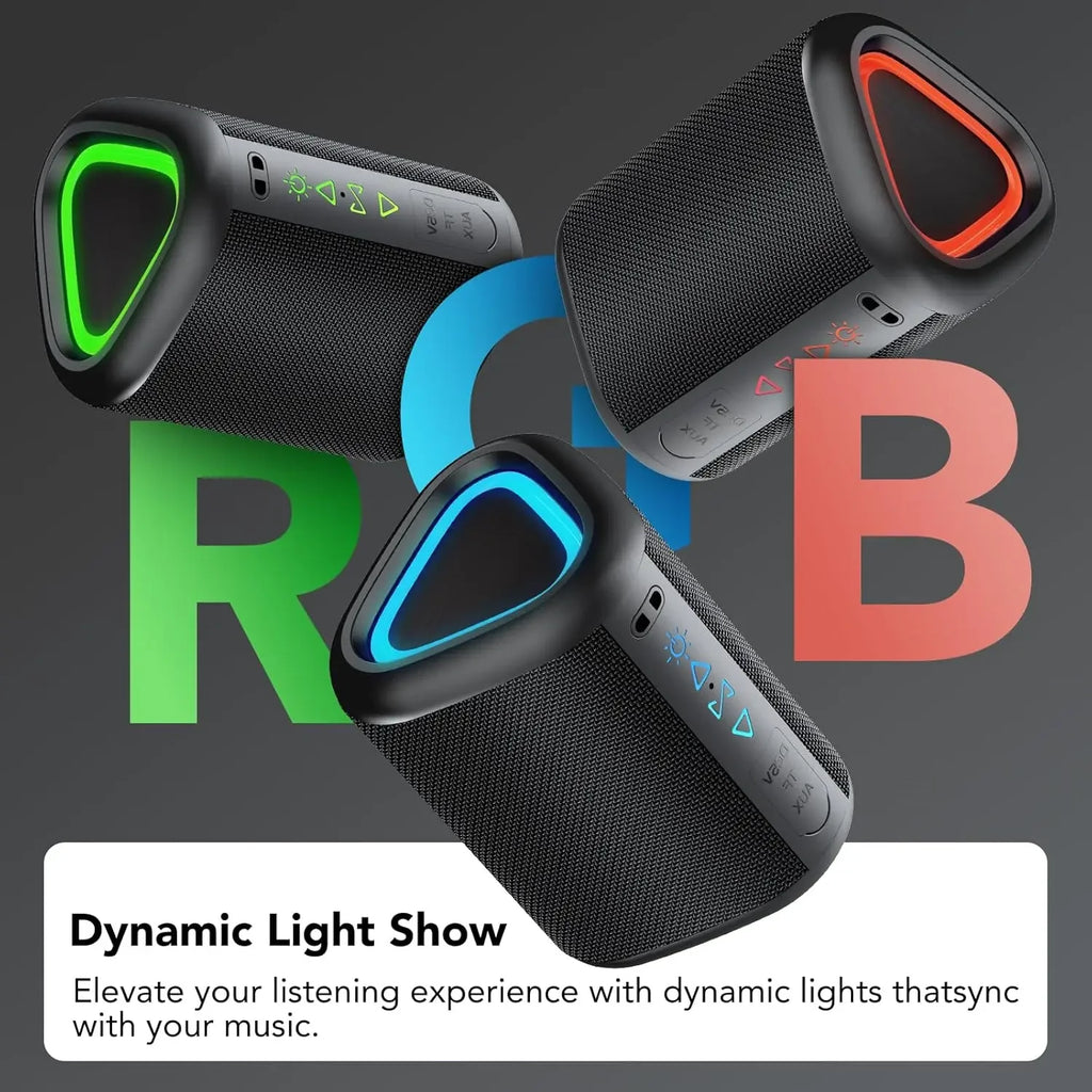 Bluetooth Speaker Wireless Portable Waterproof Speaker with Lights 24-Hour Playtime Bluetooth 5.4 TF Card AUX Playback Speakers