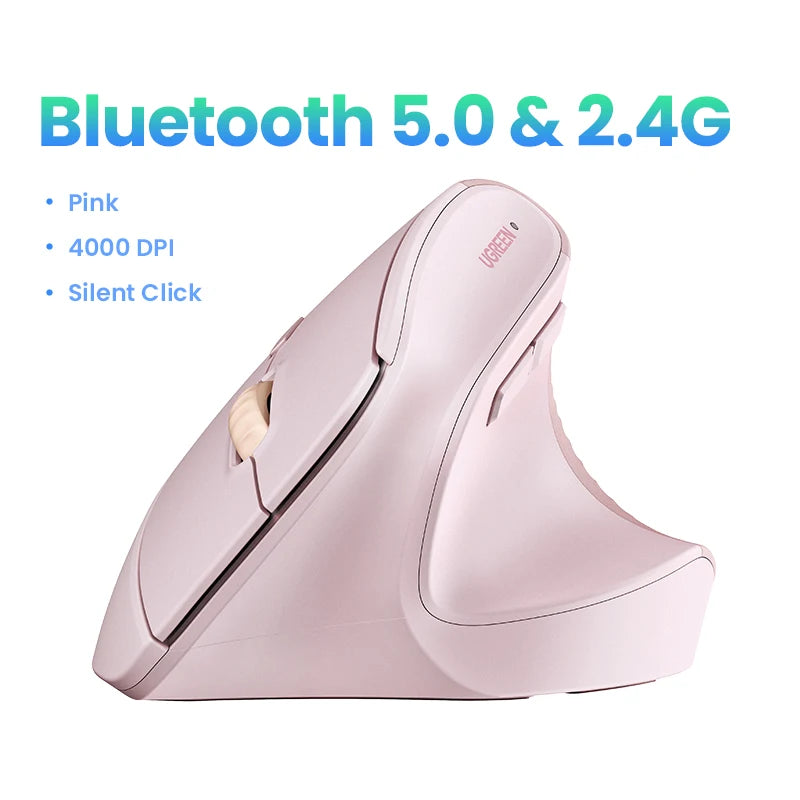 UGREEN Bluetooth 2.4G Vertical Wireless Mouse  Ergonomic 4000DPI 6 Mute Buttons for MacBook Tablet Laptops