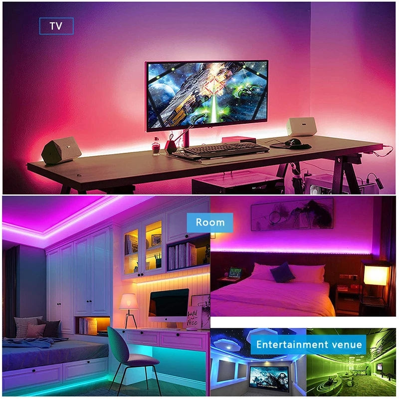 Led Strip Light Plug 12V 5050 2835 Rgb Self-Adhesive Smart Wifi Bluetooth Ribbon Tape 5M 15M 20M Waterproof Outdoor Lighting