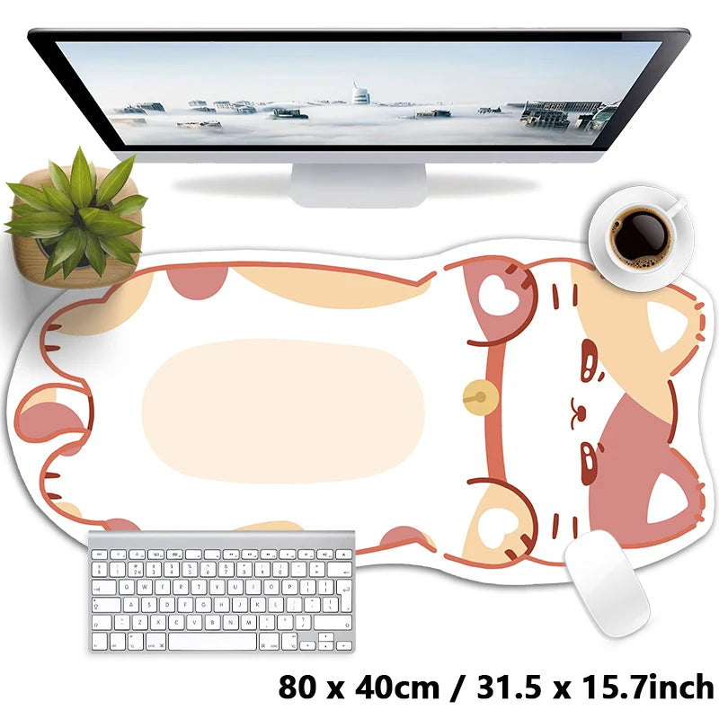 Kawaii Tortoiseshell Cat XXL Desk Mat – Pink & Black Cute Kitty Mouse Pad