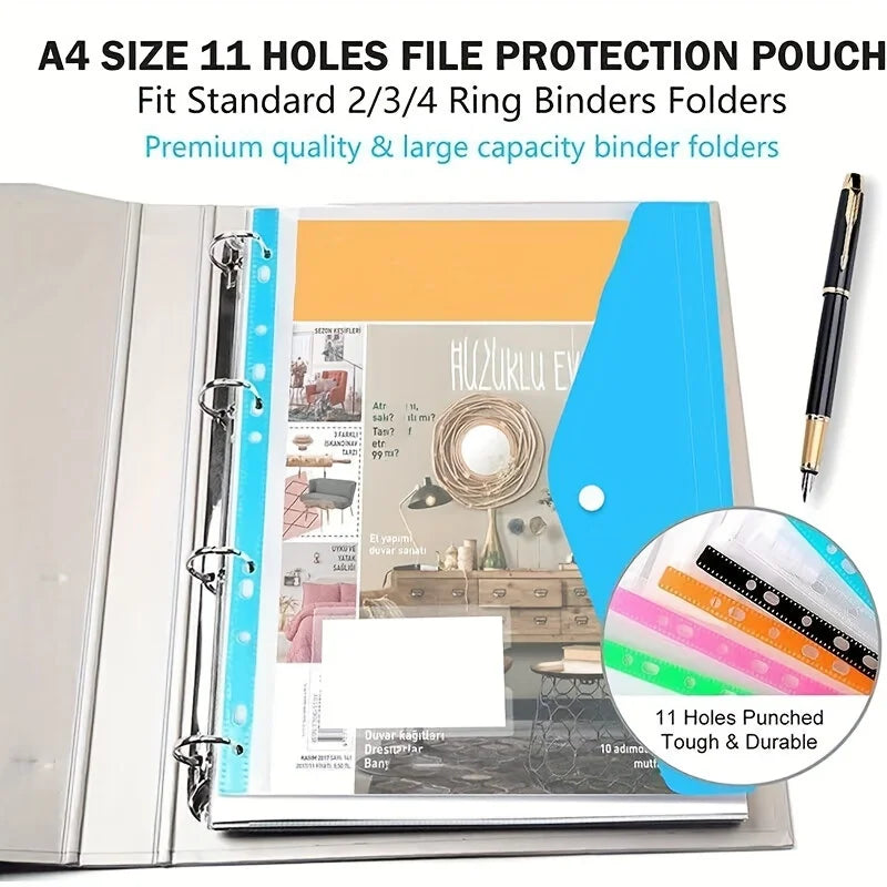 SnapFile 6-Pack A4 Plastic Envelope Folders – 11-Hole, Snap Closure