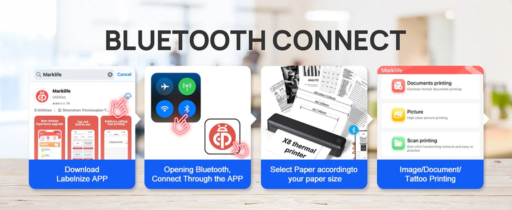 Marklife X8 Mini A4 Bluetooth Thermal Printer – Inkless Photo, PDF & Document Printing