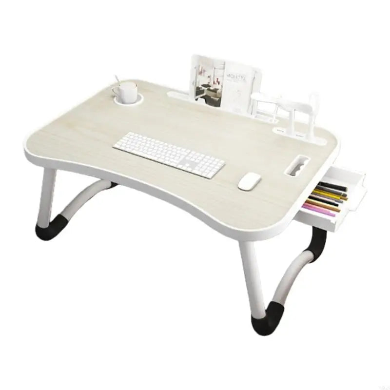 Foldable Computer Desk Featuring 4 USB Ports Mini Light Fan Cup Holder Side Drawer Card Slot Portable for Laptop Use on Bed Y5GB