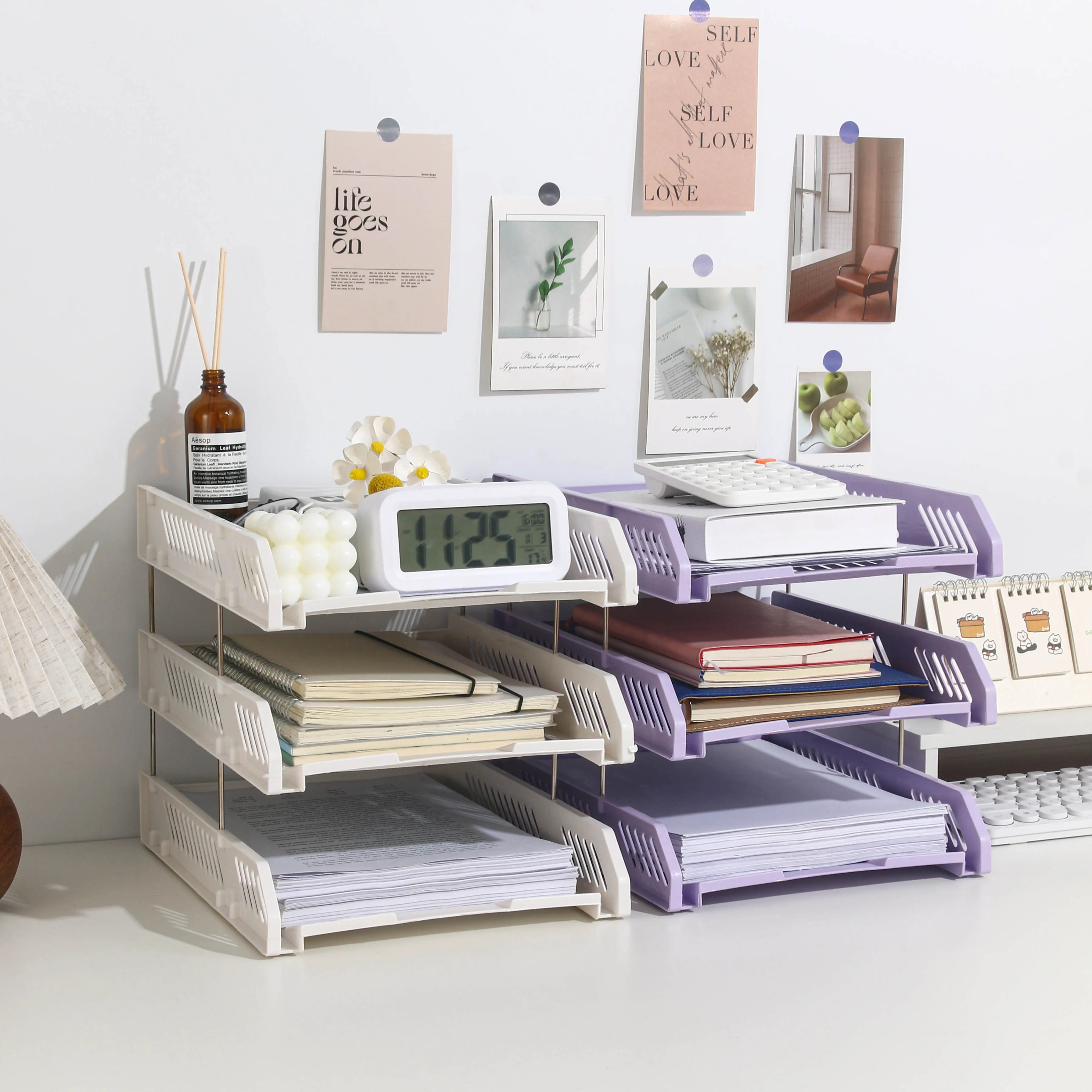 Three-Layer File Holder File Tray Plastic Horizontal File Frame File Organization Information Desktop Storage Rack Desk Storage File Basket Multi-Layer File Rack Folder Storage Box