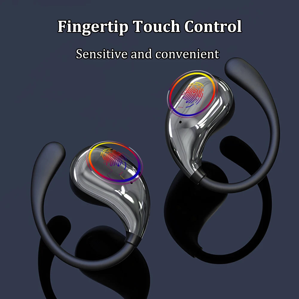 Bluetooth 5.4 Ear Hook Earbuds – LED Display, Waterproof, Touch Control, HiFi Sound