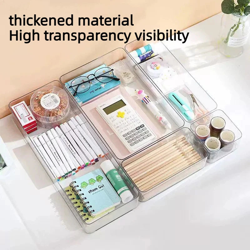 Versatile Drawer Organizer Set - Clear Plastic Trays and Dividers in 5 Sizes for Perfect Makeup and Kitchen Storage