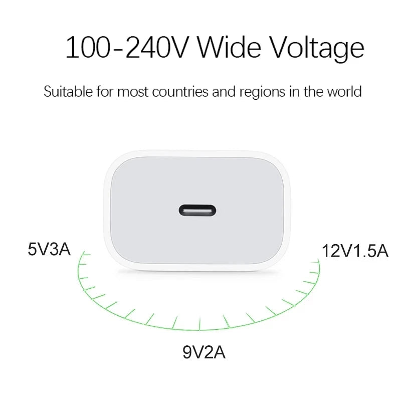 Original 20W USB-C Power Adapter For iphone 17 16 15 14 mini Pro Max Type C fast charger for Apple Cable for iPhone X 12 13 Plus