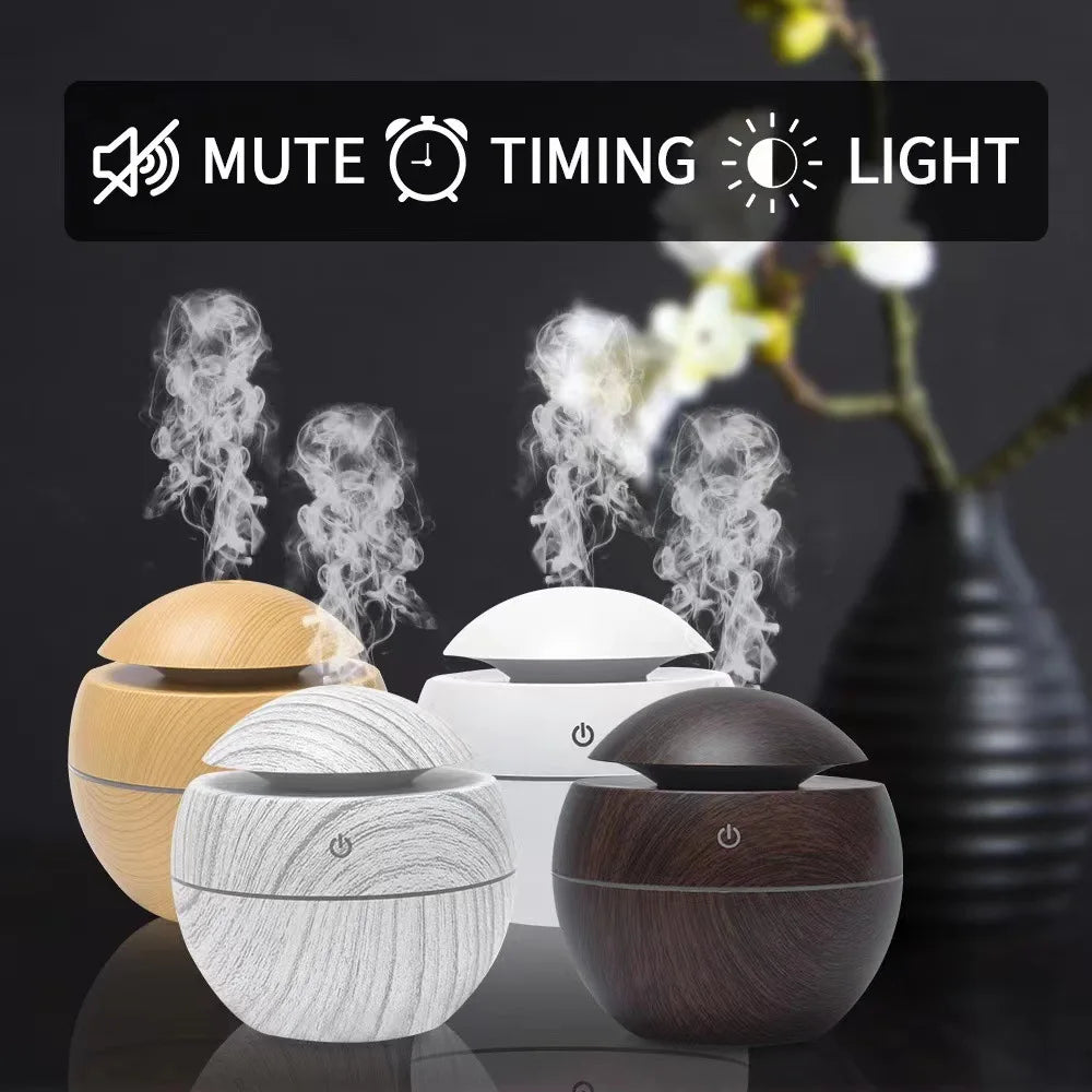 GrainMist USB Ultrasonic Cool Mist Aroma Diffuser – Wood Grain Essential Oil Humidifier & Air Purifier