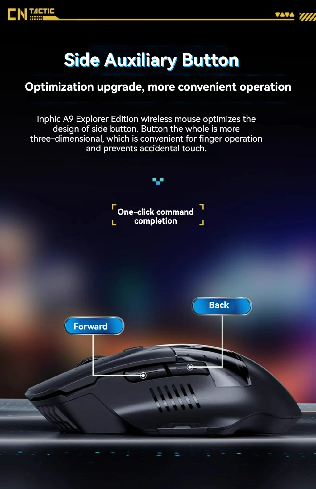 Inphic A9 Pro Tri-Mode Gaming Mouse – 12800 DPI, RGB Light Pillar & Macro Driver