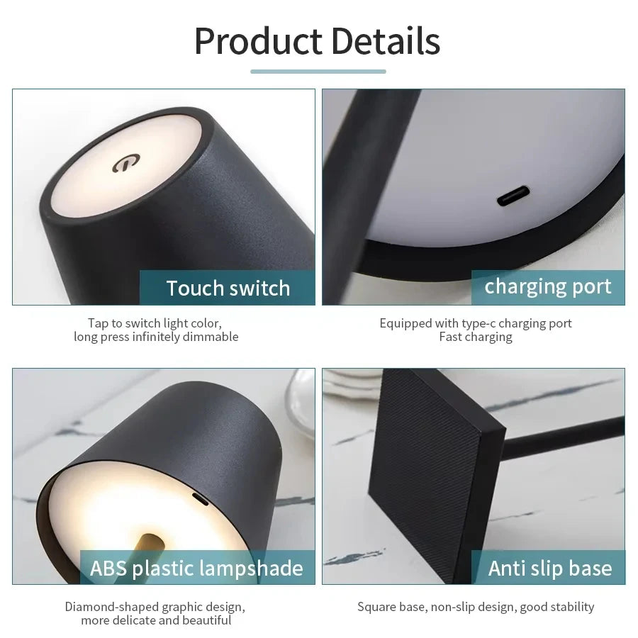TouchGlow LED Desk Lamp – 3-Level Dimmable, Wireless USB Rechargeable Night Light for Study & Office